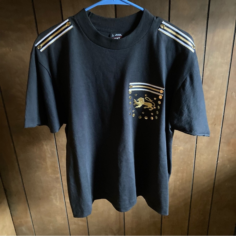 Vintage Fruit Of The Loom Best T Shirt Mens L Black Gold Lion Military Style